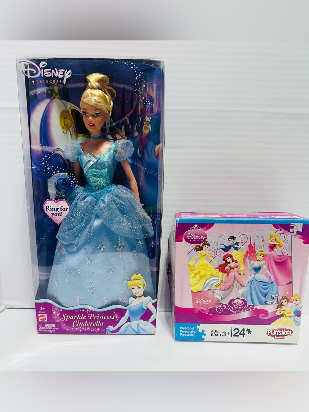 Disney Sparkle Princess Cinderella 2004 and Playskool 24 piece princess puzzle
